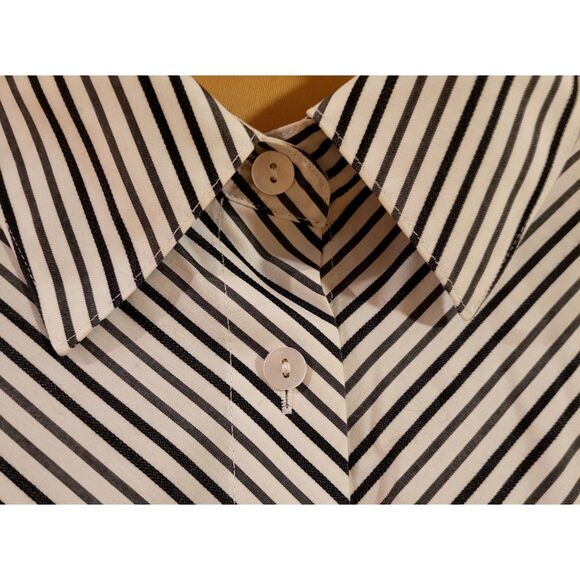 Foxcroft 20W Non-Iron Button Up Shirt Black White Gray Chevron Long Sleeve - Picture 3 of 6